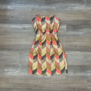 Maggy London Strapless Chevron Dress in Red, Gold, and Black